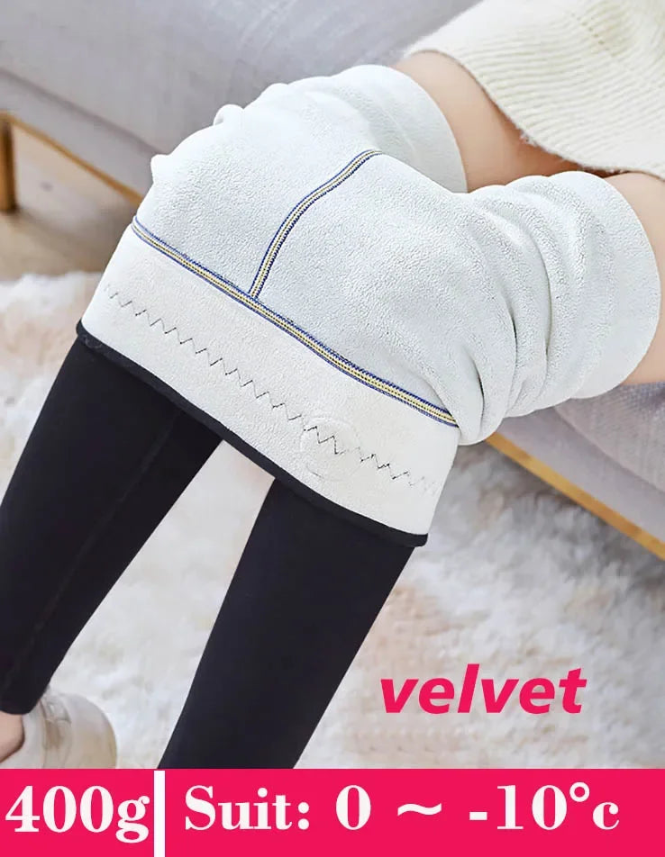 Women's Leggings with Fleece Thick Warm Velvet Cotton Tights Female Legging Pants Winter Skinny Grey Thermal Leggings for Women