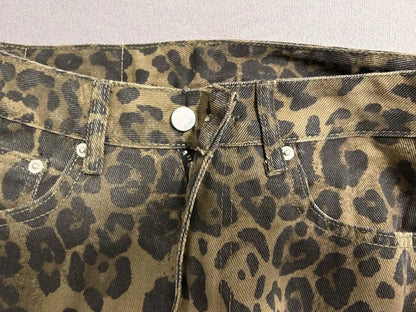 Wide-Leg High-Waisted Leopard Print Retro Jeans for Women, Y2K Oversized Casual Pants, Spring 2024