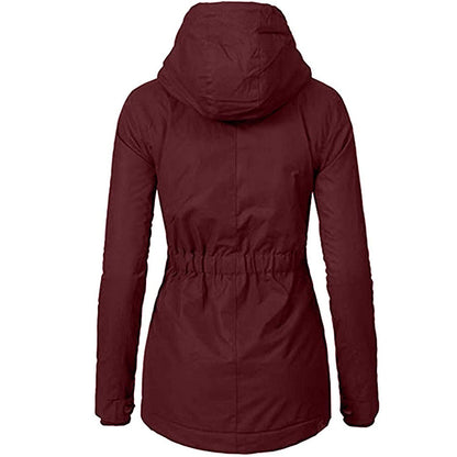 Women's Hooded Zipper Coat - Loose Parka with Pockets, Full Sleeves, Thick and Warm, Monochromatic Casual Jackets for Fall and Winter 2023