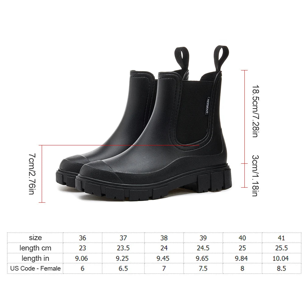 Women's Waterproof Chelsea Boots – New Elastic-Mouth Ankle & Mid-Top Rain Shoes, Non-Slip for Indoor & Outdoor Use