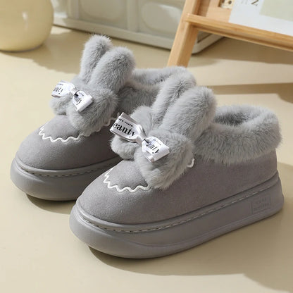 Women's Winter Snow Boots – Cozy Padded Cotton Boots with Plush Rabbit Lining, Thick Bottom & Soft Sole Ankle Booties