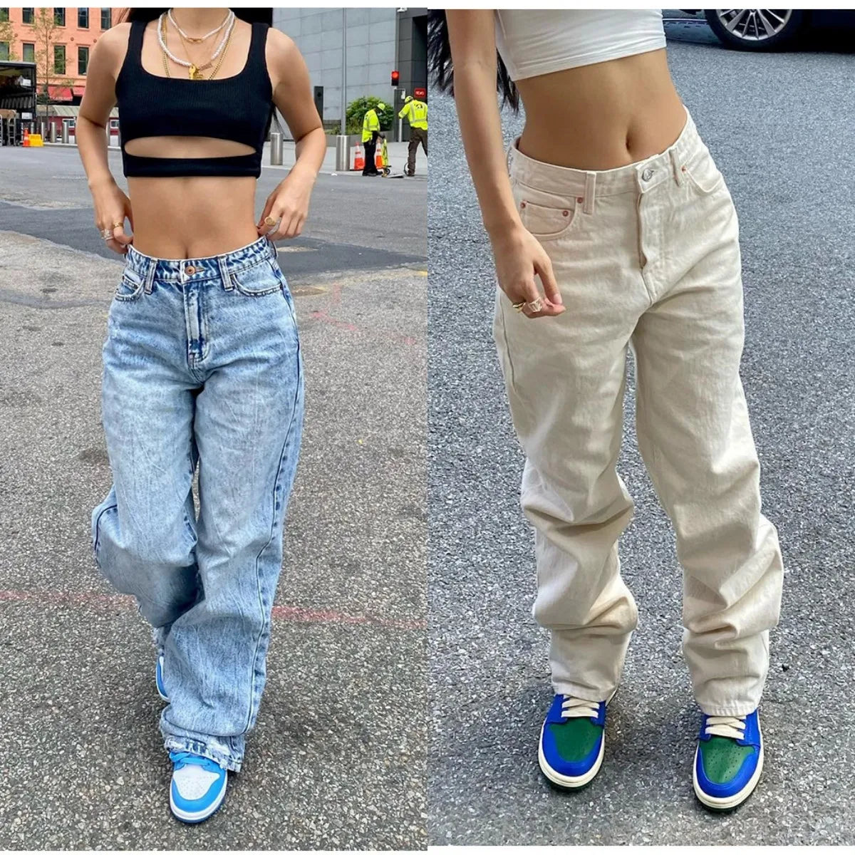 2023 New Y2K Women's Jeans Fashion Loose Denim Wide Leg Pants Street Casual Female Trousers Blue/Off White S-XL Drop Shipping