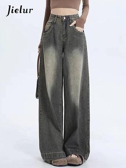 New Classic Loose Vintage Casual Female Wide Leg Pants American Spring Basic Washed Fashion Distressed Street S-XL Women Jeans