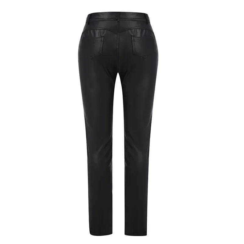 New Women's PU Leather Stretch Bodycon Pants - High-Waist Sexy Black Leggings, Long Casual Pencil Trousers, Plus Sizes XS-4XL