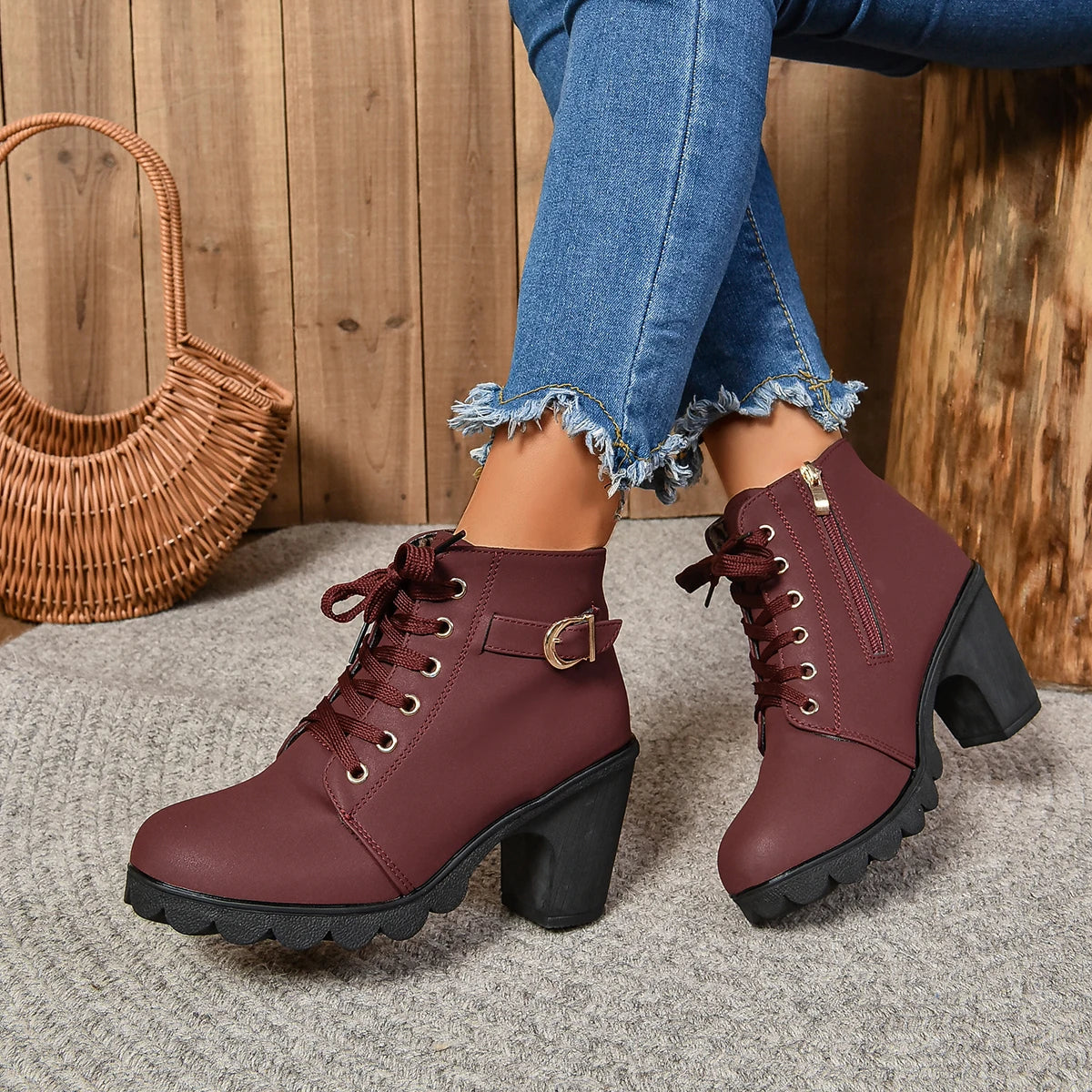 2024 Women's High Heel Ankle Boots – Fashionable Autumn/Winter Booties in Brown & Black