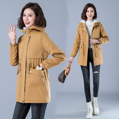 Women's Casual Cotton Parka with Fleece Lining, Hooded Trench Coat, Warm Puffer Jacket, Winter Outerwear