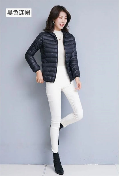 Women's Warm Quilted Cotton Hooded Jacket, Short Parka with High Collar, Oversized Coat, Fall & Winter Tops, New