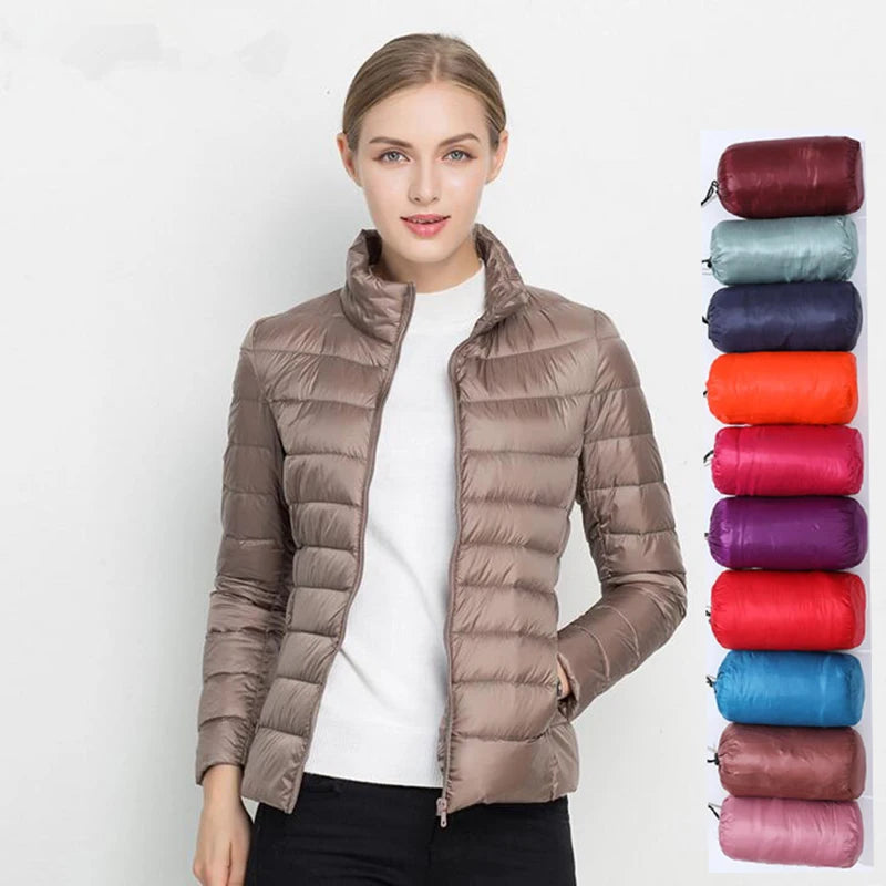 Casaco de sopro ultraleve e leve feminino, jaqueta quente, parkas coreano slim f