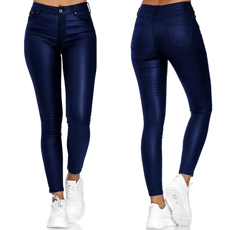 New Women's PU Leather Stretch Bodycon Pants - High-Waist Sexy Black Leggings, Long Casual Pencil Trousers, Plus Sizes XS-4XL