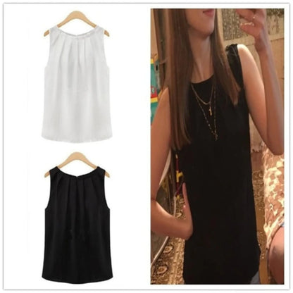 New Summer Sleeveless Chiffon Blouse – Women’s Fashion Round-Neck Top for Travel & Work