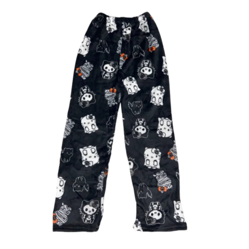 Hello Kitty Pijama de flanela feminina, calça de lã quente, anime kawaii, pret