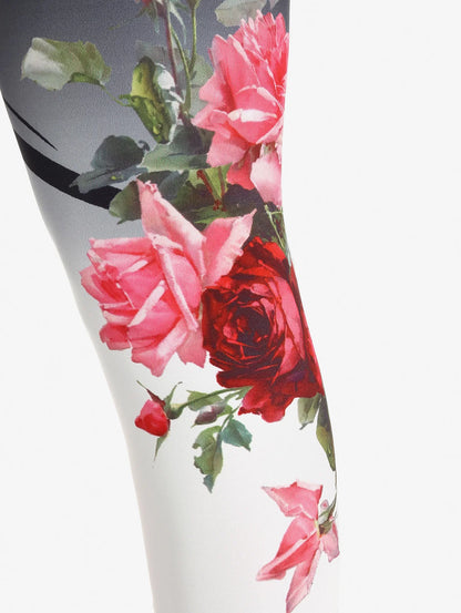 ROSEGAL - High-Waisted Rose Print Capri Jeggings (S-5XL)