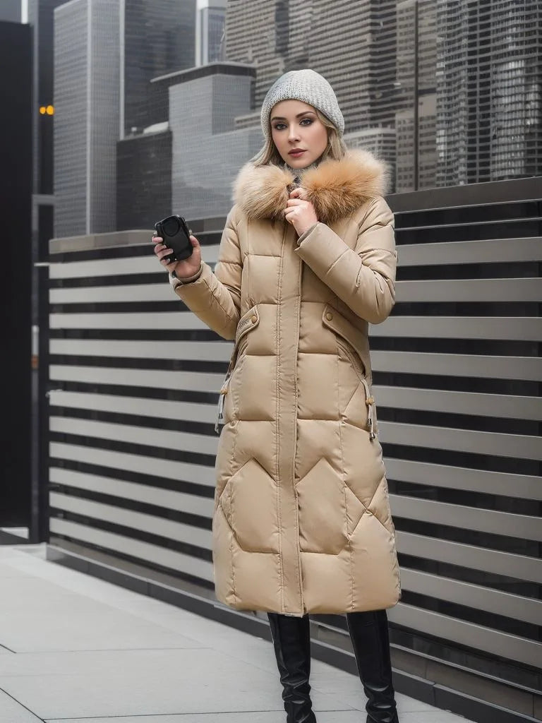 Women's Winter Parka Long Coat 2024 New Thickened Hooded Fur Collar Jacket, Warm Zipper Snow Coat, Padded Outerwear for Women