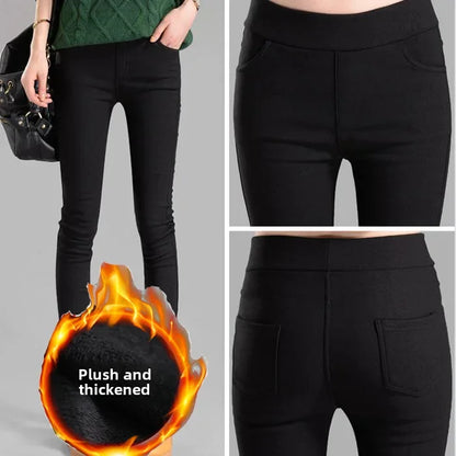 Autumn/winter High-waisted Slimming Black Outer Wear Fleece-lined Thickened Women's Trousers Bottoming Leggings