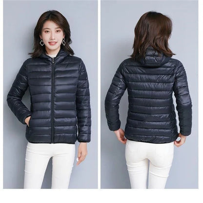 Women's Warm Quilted Cotton Hooded Jacket, Short Parka with High Collar, Oversized Coat, Fall & Winter Tops, New