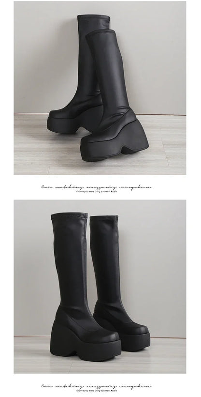 2024 Gothic Chic Women's Ankle Boots – Elegant Chunky Platform Walking Shoes in Big Sizes