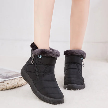 2024 Women's Waterproof Winter Ankle Boots – Fashionable Thick Sole Solid Color Sneakers for Ladies