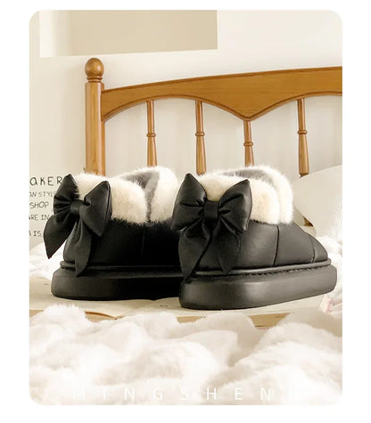 2024 Women's Waterproof Winter Ankle Boots – Cute Bow-Adorned Plush Cotton Lined Snow Boots