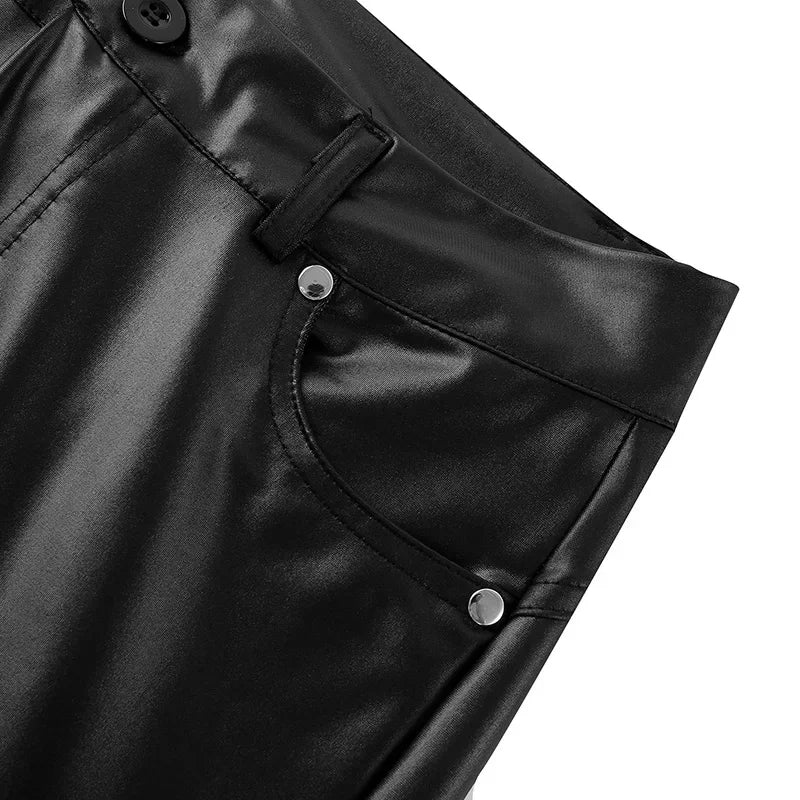 New Women's PU Leather Stretch Bodycon Pants - High-Waist Sexy Black Leggings, Long Casual Pencil Trousers, Plus Sizes XS-4XL