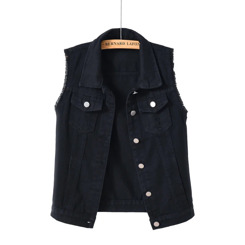 Multi-colour Denim Vest Jacket Women Short Waistcoat Oversize S-7XL Sleeveless C