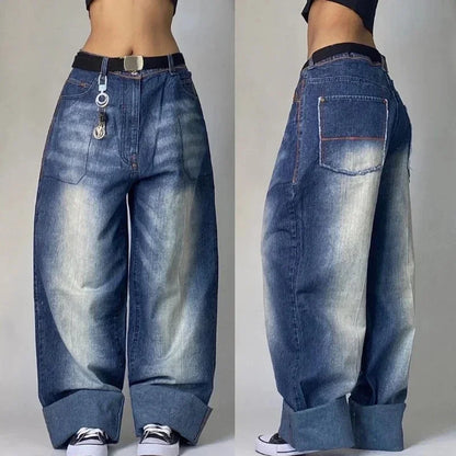 SOUTHPOLE-Jeans feminino, Y2K, Harajuku, Hip-Hop, calça preta, chão lavado, je