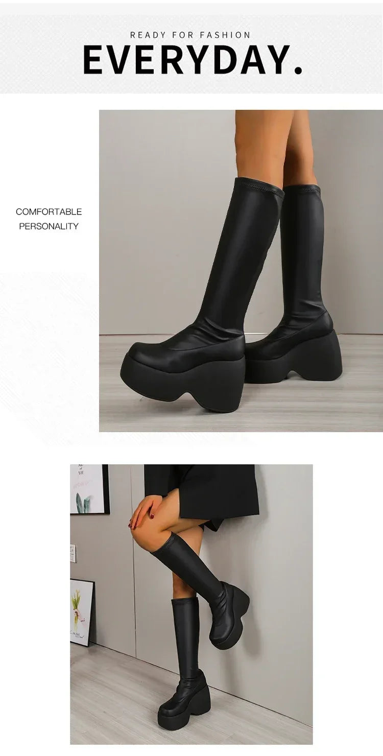 2024 Gothic Chic Women's Ankle Boots – Elegant Chunky Platform Walking Shoes in Big Sizes