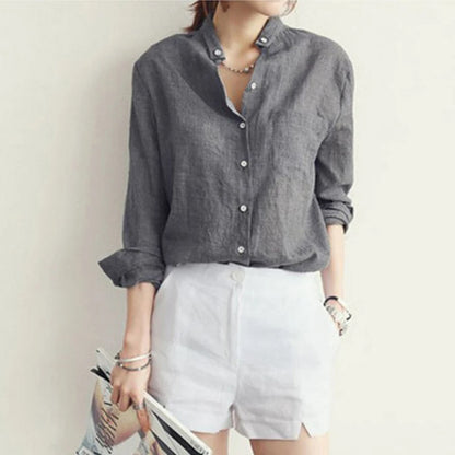 2022 Autumn Harajuku Cotton & Linen Blouse – Vintage-Style Loose-Fit Women’s Long-Sleeve Shirt