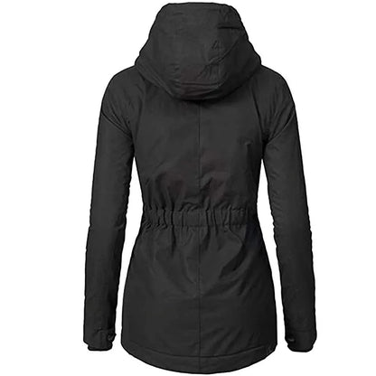 Women's Hooded Zipper Coat - Loose Parka with Pockets, Full Sleeves, Thick and Warm, Monochromatic Casual Jackets for Fall and Winter 2023