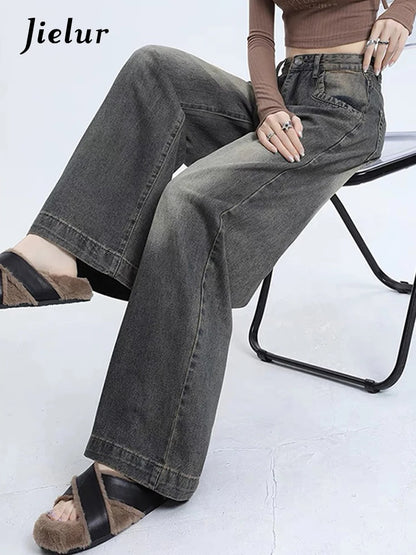 New Classic Loose Vintage Casual Female Wide Leg Pants American Spring Basic Washed Fashion Distressed Street S-XL Women Jeans