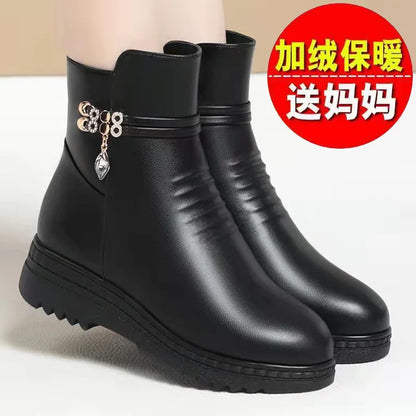 2024 Women's Winter Platform Ankle Boots – Casual Suede & Fleece-Lined High-Heel Snow Boots with Zipper & Buckle