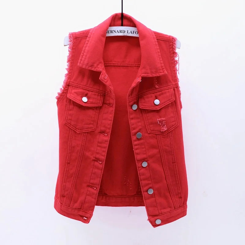 Multi-colour Denim Vest Jacket Women Short Waistcoat Oversize S-7XL Sleeveless C