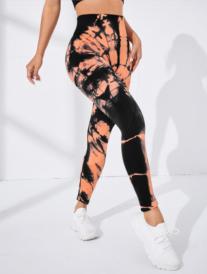 Seamless Tie-Dye High-Waist Leggings - Push-Up Yoga & Workout Pants for Women