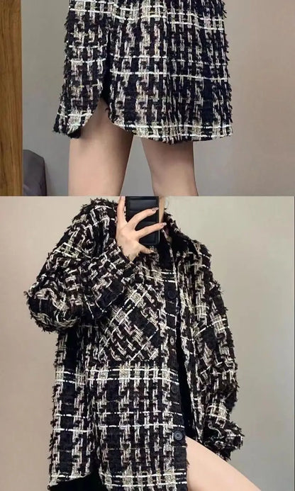 S-3XL Plaid Jackets Women Clothing Side-Slit Loose Ladies Button-Up Temper Desig